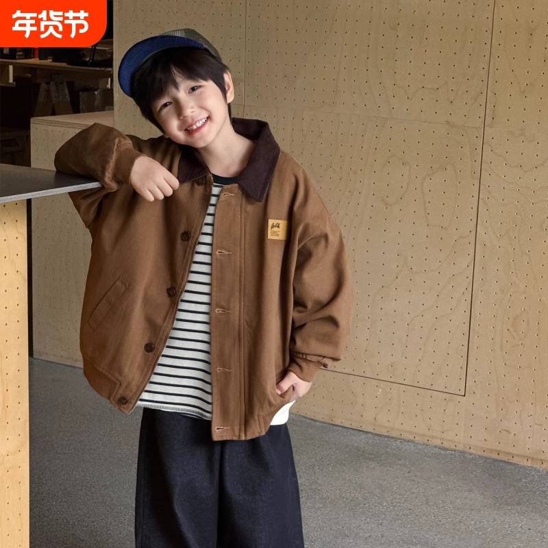 男宝宝洋气复古咖色夹克潮春秋季男童休闲单排扣外套上衣美式牛仔,童装/婴儿装/亲子装,普通外套,淘宝优惠券,粉丝福利购,淘宝优惠卷