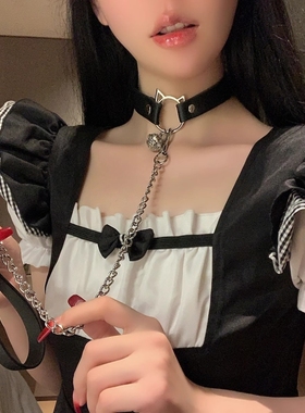 红色猫耳铃铛choker项圈皮质颈带装扮cos2026年变装项链新年配饰