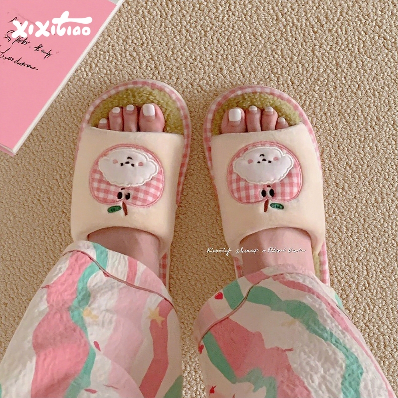 少女心防滑卧室一字棉拖鞋