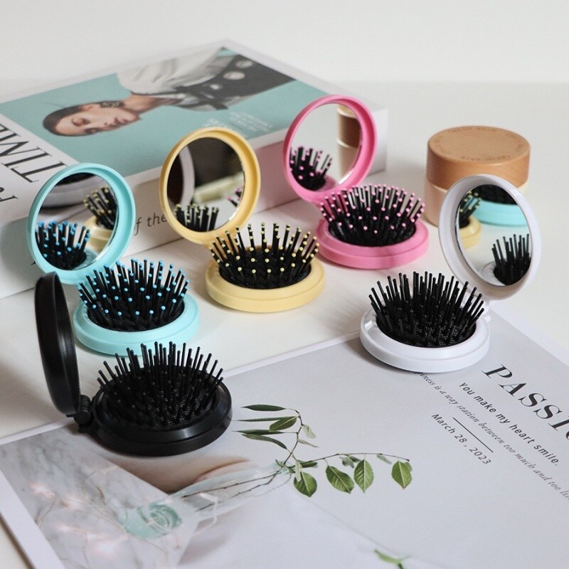 折叠气囊小梳子带化妆镜子DIY可爱少女气垫头部按摩梳镜多规格