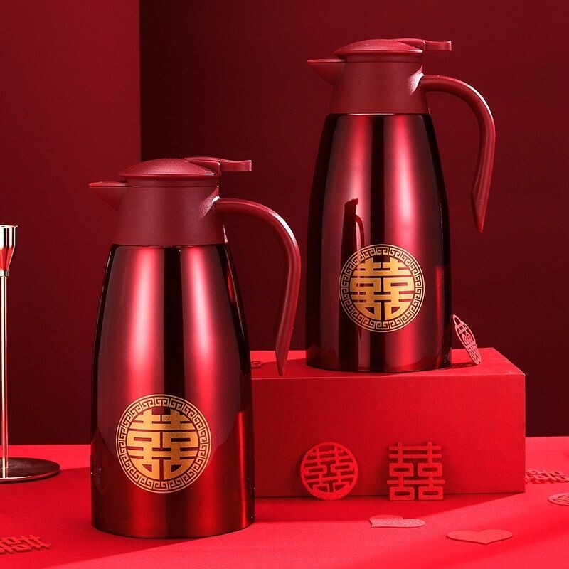 304不锈钢保温壶婚庆结婚用暖壶喜庆热水瓶陪嫁嫁妆水壶红色家用