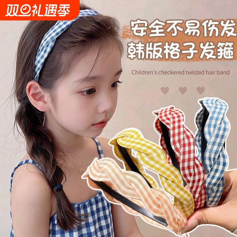 夏日麻花格子发箍女2025新款高颅顶头箍外戴压发发卡少女感发饰