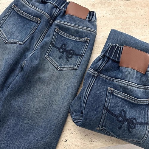 儿童显瘦加厚牛仔长裤大童洋气女孩一体绒阔腿裤女童春秋冬季裤子