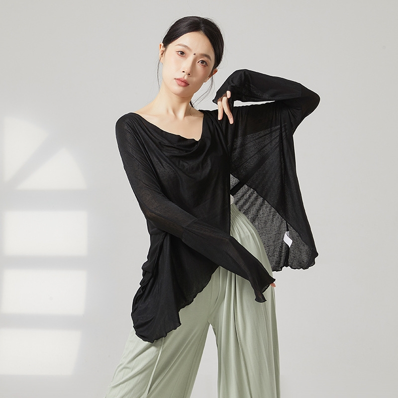 古典舞新款飘逸宽松长袖罩衫舞蹈服现代舞形体练功服上衣女