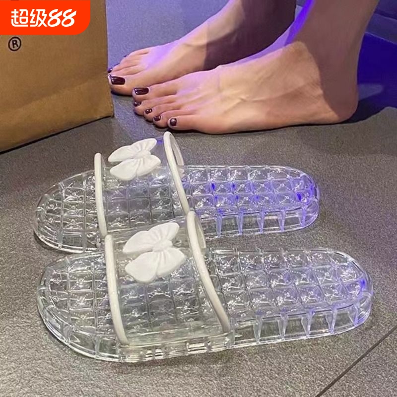 时尚透明水晶拖鞋女外穿夏季居家室内洗澡防滑凉拖沙滩鞋镂空平底