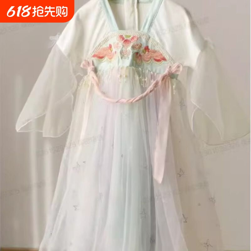 国风儿童网纱连衣裙齐胸刺绣汉服裙大袖衫小仙女生日裙中童夏款