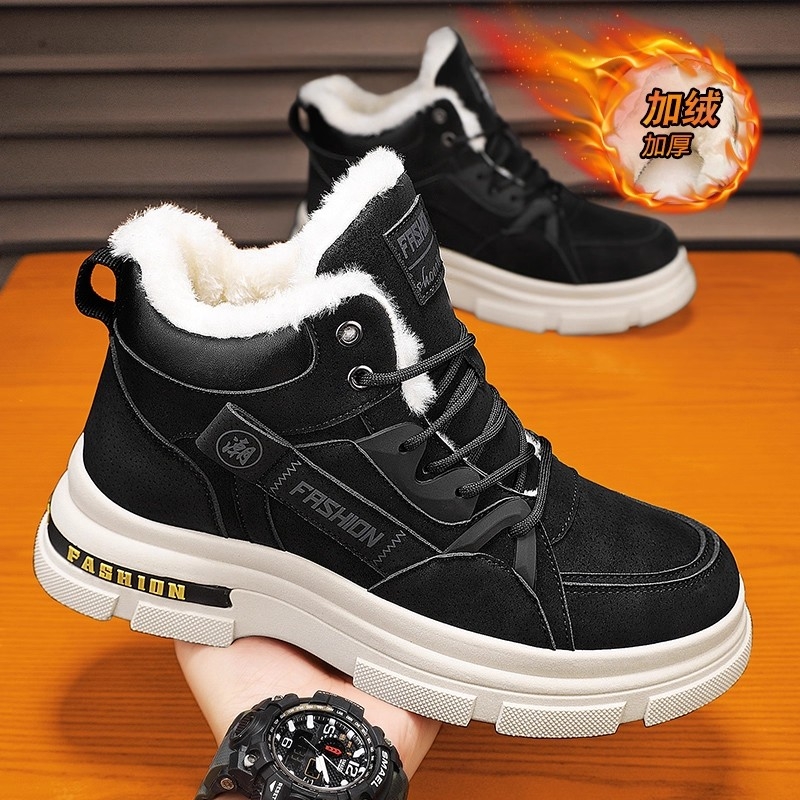 高帮回力男鞋冬季加绒加厚棉鞋皮毛一体雪地靴防水防滑劳保马丁靴