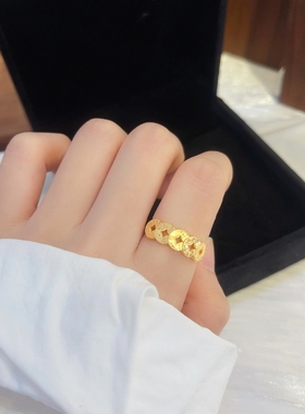 s925纯银五帝币钱多多戒指女车花爆闪碎碎冰指环精致新中式