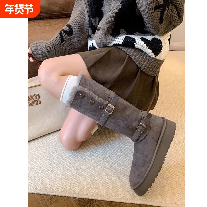 高筒加绒加厚雪地靴女款2025冬季新款厚底保暖中长筒雪地棉靴棉鞋,女鞋,时尚雪地靴,淘宝优惠券,粉丝福利购,淘宝优惠卷