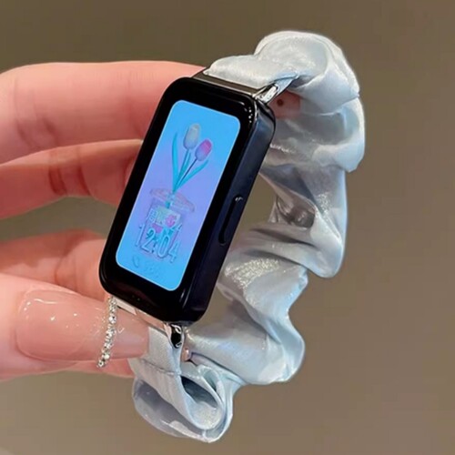 适用于华为手环10冰丝发圈band9代大肠圈升级透气8夏天NFC手表带珠光弹力通用FIT4/4pro/3腕带蓝色金属