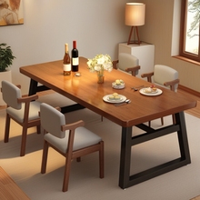 实木餐桌家用吃饭桌子长条商用烧烤桌椅组合餐厅吃饭桌现代简约桌