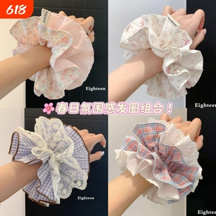 大肠发圈韩系蕾丝格子四层丸子马尾发饰超大头绳发绳蝴蝶结双层