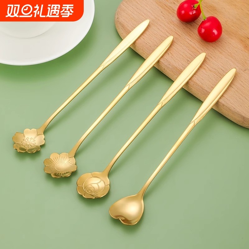 咖啡勺长柄勺子搅拌勺棒小甜品精致杯子用调味加长高颜值不锈钢