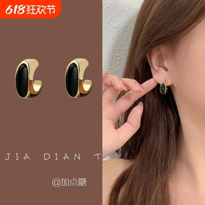 加点糖/百看不厌 超经典百搭气质黑色简约港风女极简耳扣耳钉耳饰