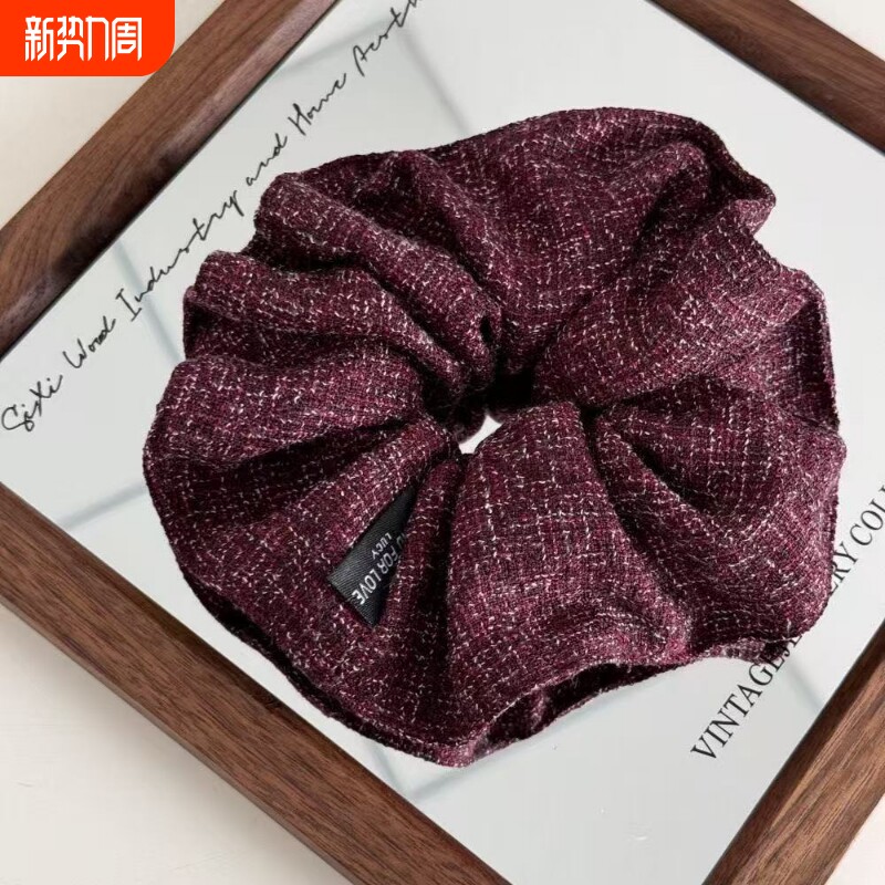 新款复古毛呢针织大肠发圈气质简约百搭马尾皮筋发饰毛线黑色蓝色