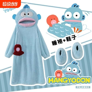 小丑鱼儿童连体睡衣秋冬季珊瑚绒可爱搞怪连帽睡袍睡裙加厚小女孩