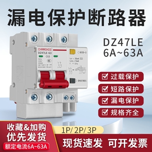 63漏电保护器2p3p4p32a63a小型家用电闸总开关c45漏电开关 DZ47LE