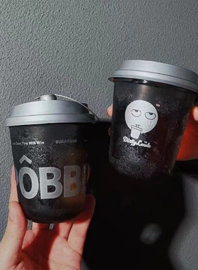 一次性咖啡杯90口径黑武士奶茶杯冷饮黑色360u杯400ml杯子冷饮杯
