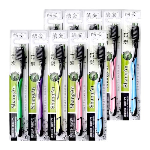 绱安软毛竹炭牙刷成人独立装家庭装10支
