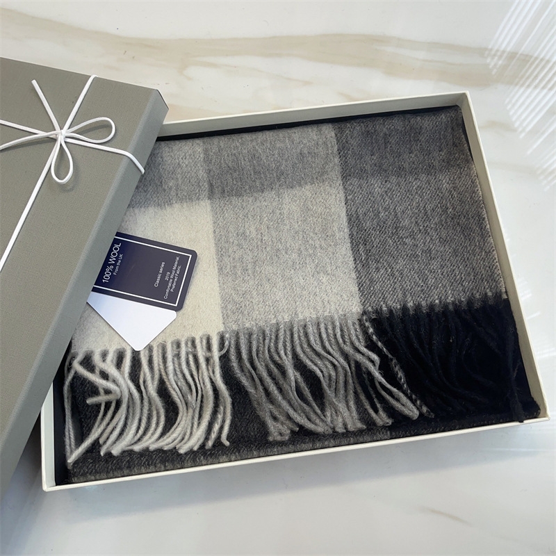 100%纯羊毛围巾黑白格子男朋友冬季高级感百搭保暖新款围脖送礼物