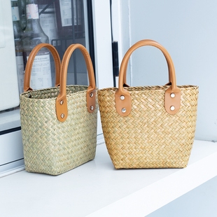 草编包手工编织小众设计手拎女包时尚 气质手提小包海边度假沙滩包