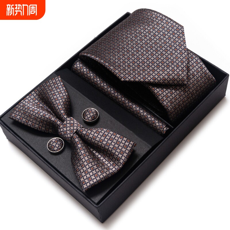 跨境热卖男士领带领结套装礼盒6件套装领带商务正装领带广州厂家