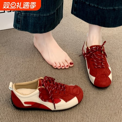 红色德训鞋女款2025新款秋季爆款超火百搭阿甘运动休闲板鞋子女鞋