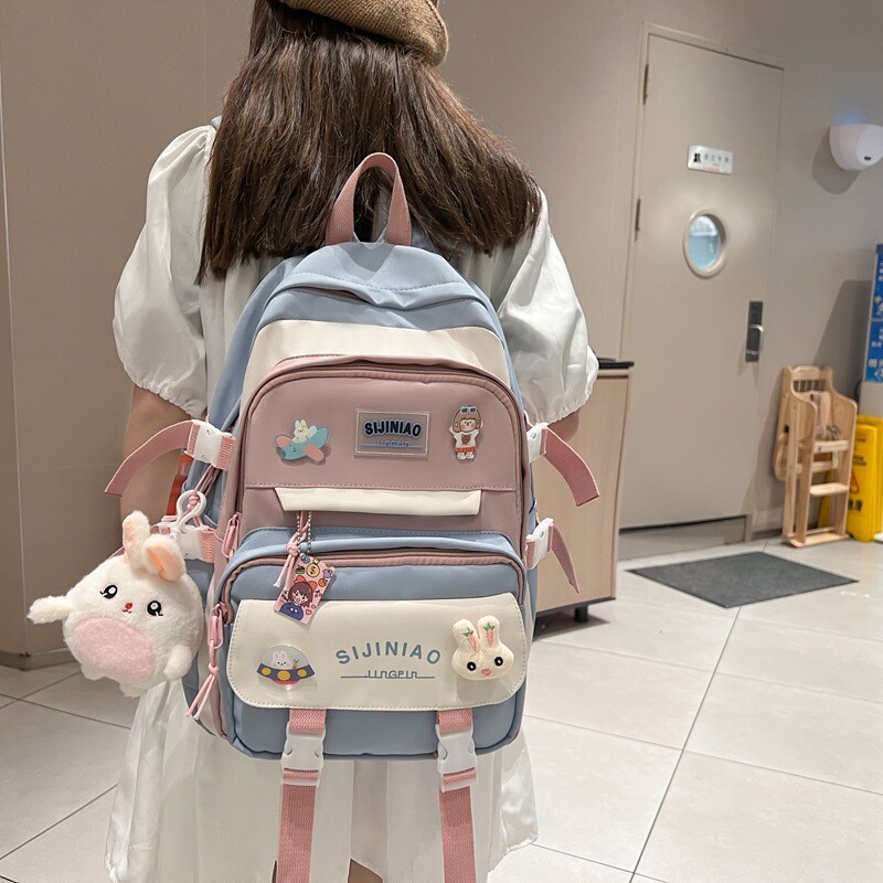 时尚新款女韩版原宿ins风撞色初中生双肩包时尚学生背包学生书包
