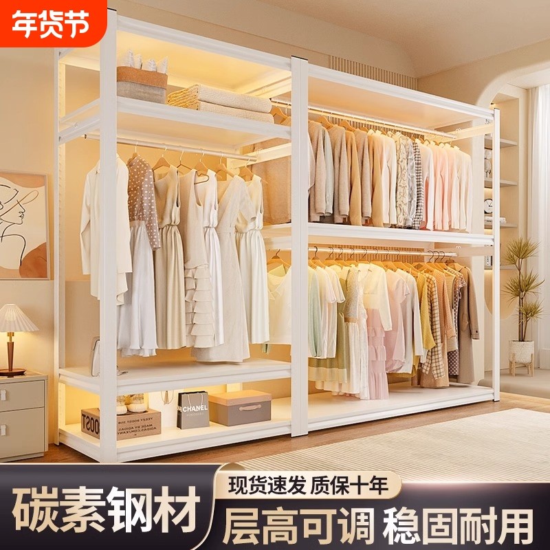 货架简易衣柜出租房用家用卧室组装角钢铁艺开放式结实耐用收纳