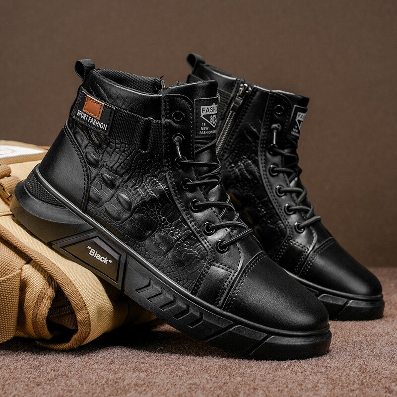 男鞋新款英伦马丁靴男纯色切尔西靴时尚潮流百搭户外运动鞋黑色