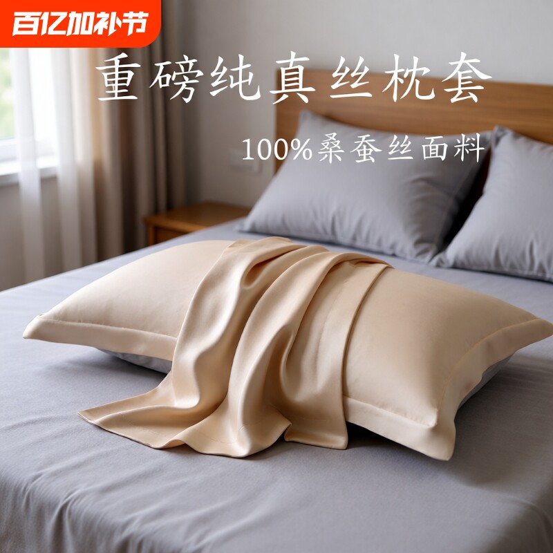 【专柜同款】重磅真丝枕套一对100%桑蚕丝夏季丝绸冰丝枕头套枕巾