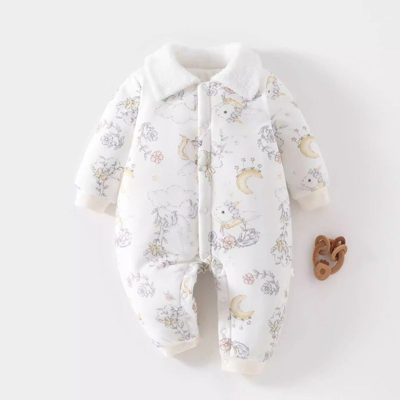 婴儿衣服宝宝夹棉连体衣200g棉服新生儿连体衣加厚翻领爬服THH062