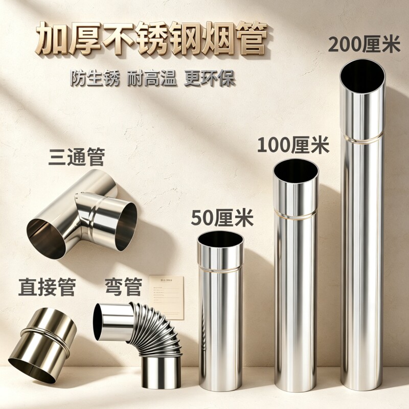 烟囱管柴火灶烟囱管特厚不锈钢白铁皮烟筒管农村家用取暖炉排烟管