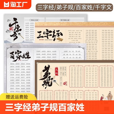 挂图弟子规三字经完整版千字文注拼音小学生海报墙贴分解生字认识