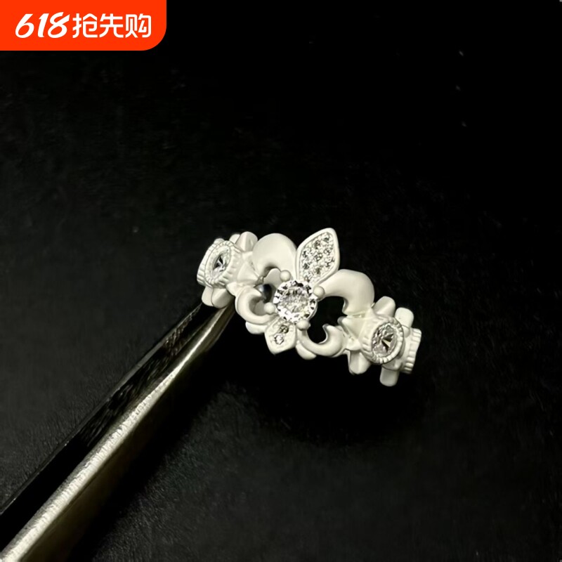 复古宫廷风白色鸢尾花戒指高级感轻奢气质食指戒时尚百搭小众指环