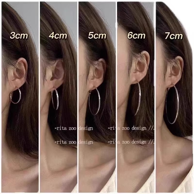 个性夸张耳环圈圈大钢圈极简风时尚耳钉圈环超细大直径钛钢银色