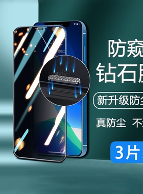 适用于iphone12钢化膜苹果13/14promax手机11pro防窥膜maxxr防尘网xs保护贴14plus全包pro十四pm黑边指纹新款