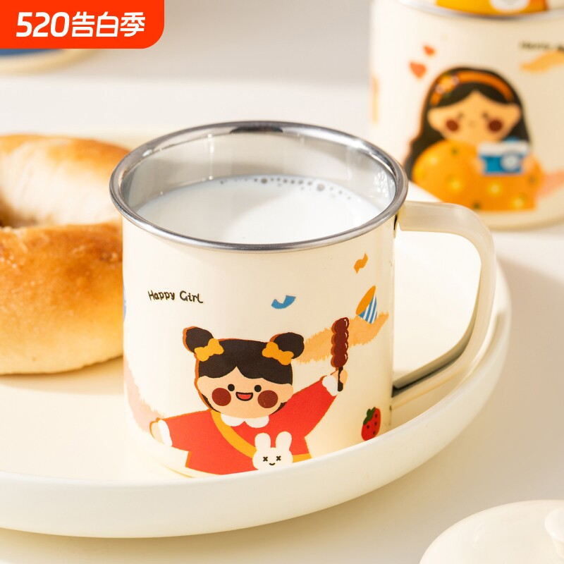 316L不锈钢杯子带盖牛奶杯儿童宝宝喝水杯子马克杯口杯