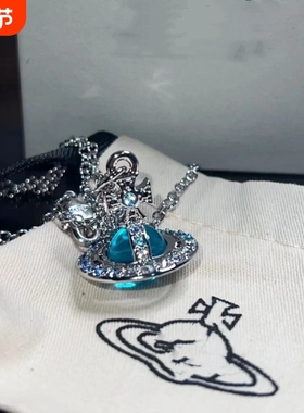 2022新款西太后蓝色立体土星项链女饰品批发飞碟款可盐可甜厂代发