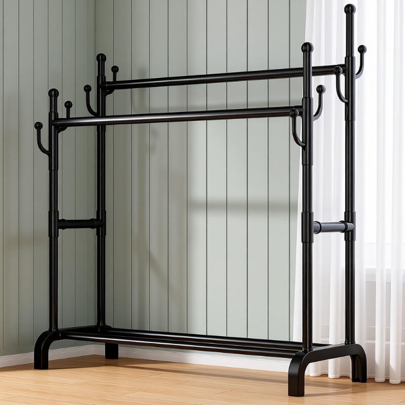 晾衣架落地卧室家用阳台挂衣架室内简易衣帽架晾衣杆衣服收纳架子