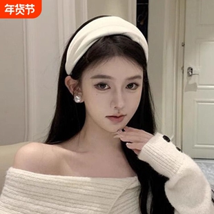 绒面宽边简约高颅顶发箍发饰女高级感洗脸头箍发卡发带潮短发千金