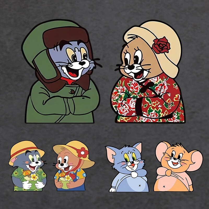 东北棉袄风搞笑猫和老鼠车贴汽车可爱卡通个性创意划痕遮挡装饰贴