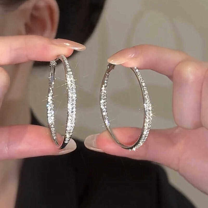 欧美风时尚爆款闪钻大耳圈气质圈圈耳环女高级感夸张银针耳饰