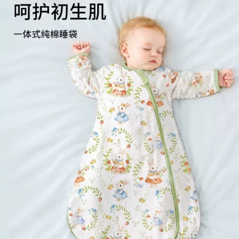 婴儿睡袋春夏季薄款纯棉0-3岁宝宝空调房防踢被一体式双拉链睡袋图片