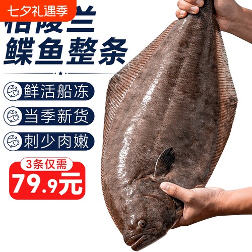 鸦片鱼深海鲽鱼整条蝶鱼身鱼头格陵兰比目鱼新鲜冷冻特大牙雅片鱼