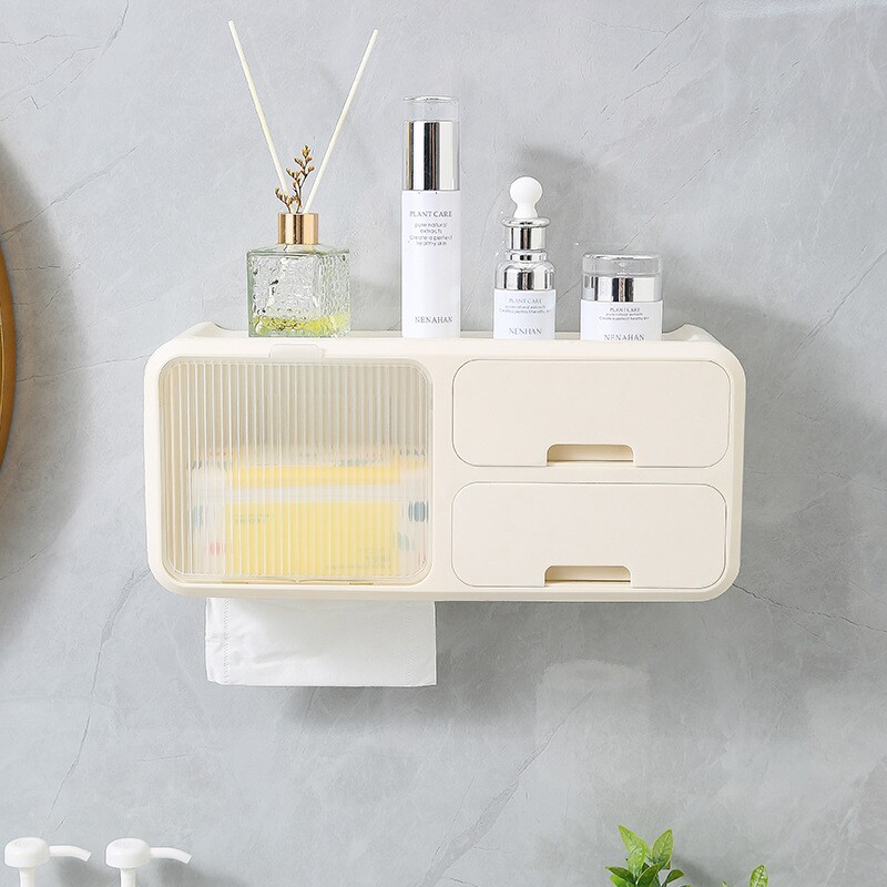 原创设计洗脸巾收纳盒壁挂式放擦脸巾化妆棉面巾纸盒卫生间置物架