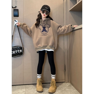 女童卫衣2025新款秋冬款中大童女孩连帽衣服儿童加绒加厚上衣时尚