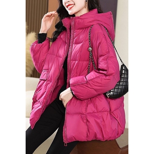 紫色羽绒服外套女冬2025年新款 面白鸭绒红色黑色 高端显瘦中长款
