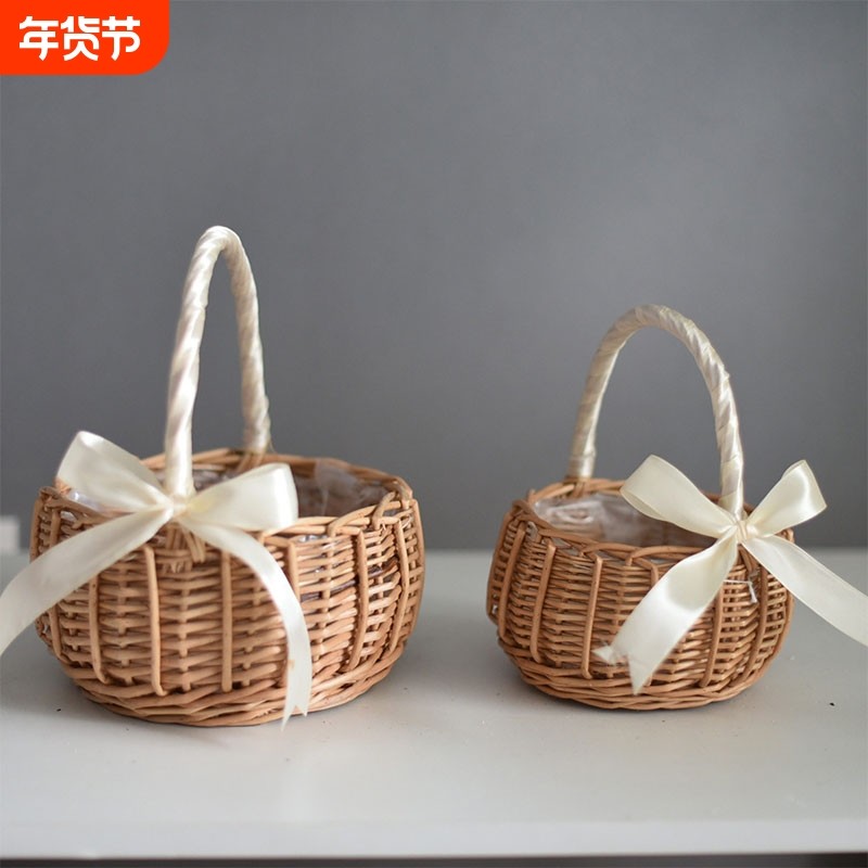 手工编织花篮手提花筐纯天然插花篮竹编装饰品藤编花篮居家收纳筐