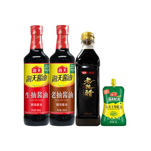 海天生抽500ml+老抽500ml+蚝油60g+味妃老陈醋420mL